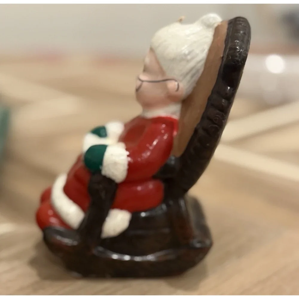 VTG Christmas Candle Figurine Mrs Claus Rocking Chair Reading Cottagecore Granny